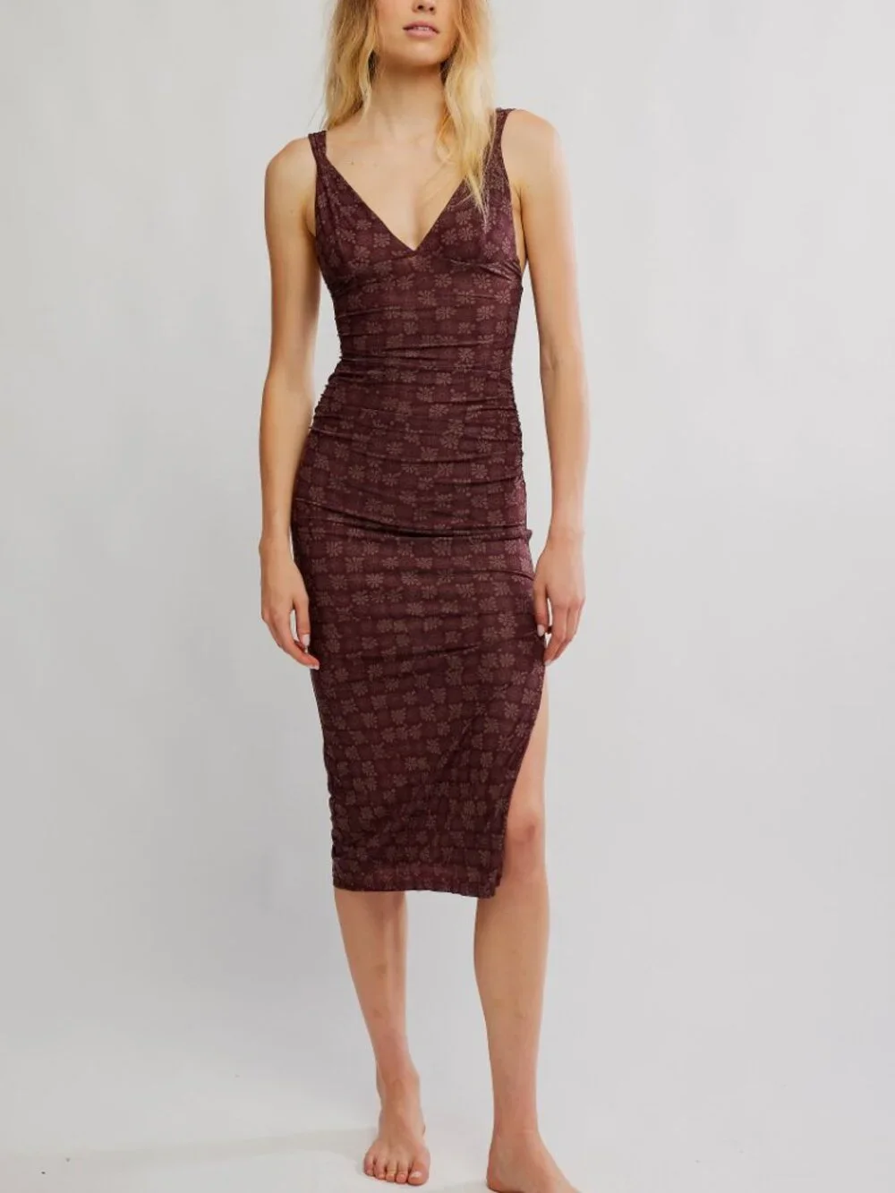 FREE PEOPLE Long Live Printed Mesh Slip / Brown Combo - Picture 4 of 8